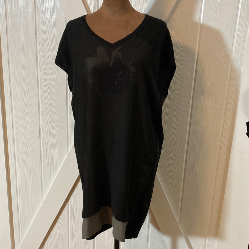 All Saints Black V-Neck Silk/Wool Sheath Dress